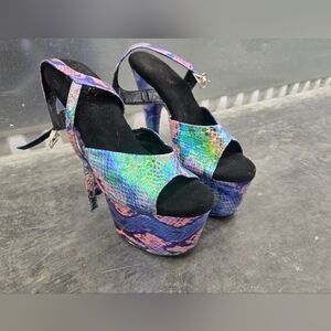 Pleaser Iridescent Snake Skin Pleather Heels